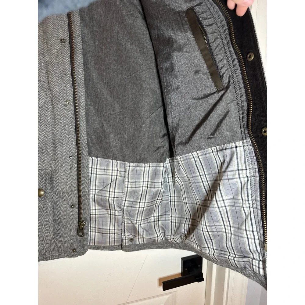 JOS A BANK Vest Quilted Herringbone Tweed Suede Trim Tailored Fit Size‎ L